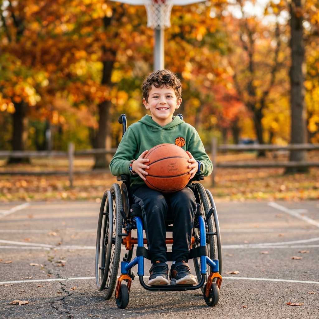 Boy playing wheelchair basketball